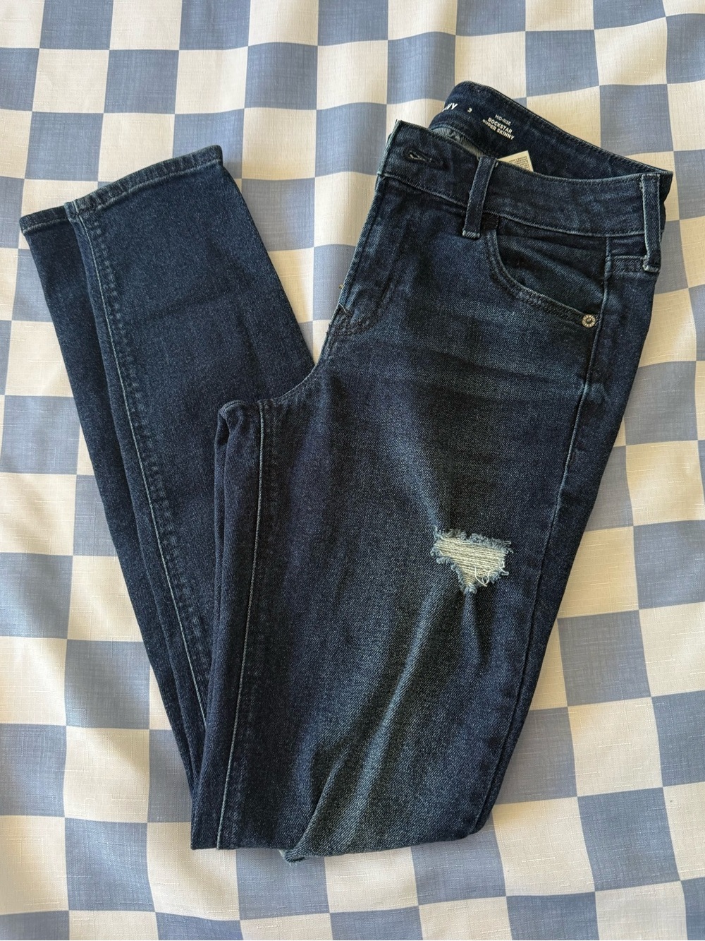 Old Navy Dark Blue Skinny Jeans with Distressed Knee
